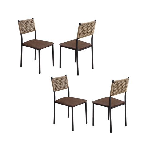 Cadeiras para Sala de Jantar 4 Unidades Bali Courino Marrom Fosco Náutica Bege