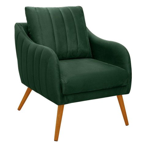 Poltrona Salem Veludo Verde Militar Pés Palito Castanho