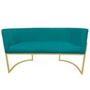 Ver imagem 2 de Kit Namoradeira + 2 Poltronas Decorativa Luana Suede Azul Tiffany Base Dourarada Mz Decor