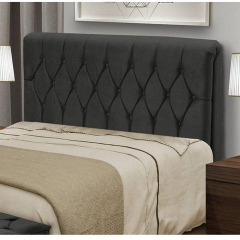 Cabeceira Solteiro 90cm Capitone Istambul Dobuê Preto