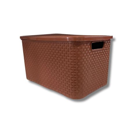 Kit C/ 3 Organizador Rattan C/ Tampa 40 Litros Marrom