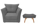Ver imagem 1 de Kit Poltrona Decorativa Isis + Puff Retangular Suede Cinza Pés Madeira Ms Decor