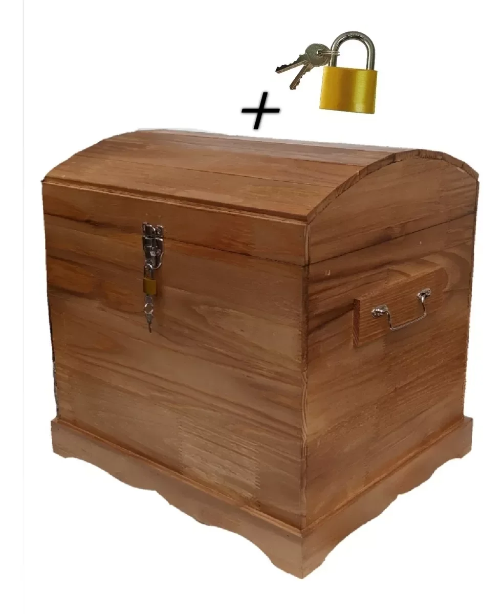 Ver imagem 1 de Caixa Grande Madeira Maçiça Baú + Cadeado Decoração De Sala