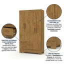 Ver imagem 4 de Guarda-Roupa Solteiro 4 Portas, 2 Gavetas e Pés Olímpio Marrom/Cinamomo