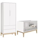 Ver imagem 1 de Berço Americano e Guarda Roupa Classic 2 Portas Branco com Pés Madeira Natural – Reller