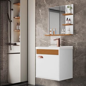 Conj Gab C/ Espelheira e Cuba para Banheiro Hercules Branco/cedro