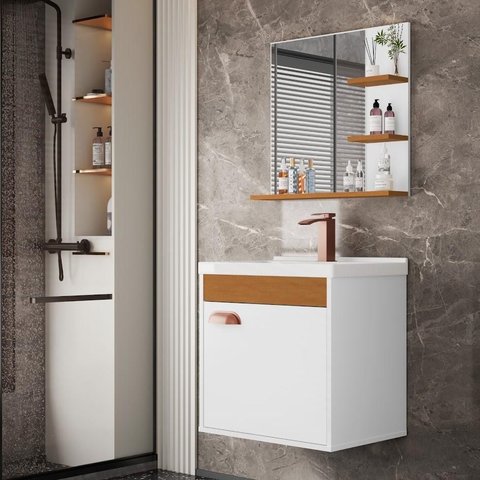 Conj Gab C/ Espelheira e Cuba para Banheiro Hercules Branco/cedro