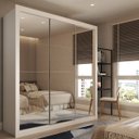 Ver imagem 1 de Guarda-roupa Casal Santos 3 Portas de Correr 4 Gavetas Espelhado Branco - Panorama Móveis