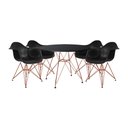 Ver imagem 1 de Mesa de Jantar Redonda Eames Eiffel Preta 110cm com 4 Poltronas Pretas Ferro Cobre
