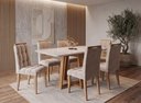 Ver imagem 1 de Sala de Jantar Bali 160cm c/Vidro com 6 Cadeiras Madeira Maciça Londres Cinamomo/Off Veludo Avelã