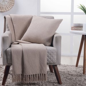 Manta Decorativa para Sofá Boho Favo de Mel Bege Fastlar Manta 100% Algodão 140x250cm