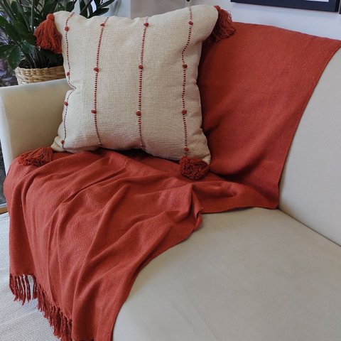 Manta Decorativa Sofá Grande Algodão Terracota 1,80x2,50