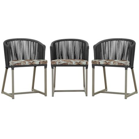 3 Cadeiras de Jantar Área Noronha em Alumínio com Pintura Fendi Corda Náutica E6 Trama Original