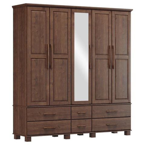 Guarda Roupa Bipartido 5 Portas 6 Gavetas Ouro Café - Fn