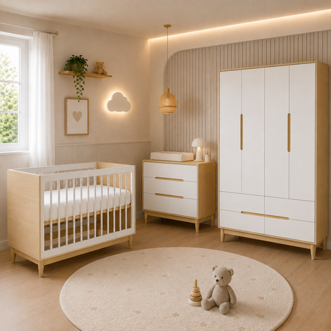 Berço com Cômoda e Guarda Roupa Infantil em MDF Quater Linha Tomi