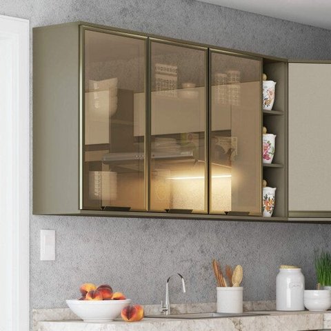 Armário Aéreo 3 Portas de Vidro Connect Móveis Henn