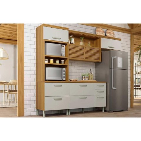 Cozinha Modulada Completa Princesa 3 Peças (1aéreo+1balcão+1paneleiro) C6p62 Freijo/off White -
