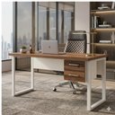 Ver imagem 3 de Mesa Escritório Pé Quadro 1,50x0,60m c/ Gavetas Nogal Sevilha / Champanhe