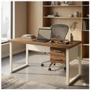 Ver imagem 2 de Mesa Escritório Pé Quadro 1,50x0,60m c/ Gavetas Nogal Sevilha / Champanhe