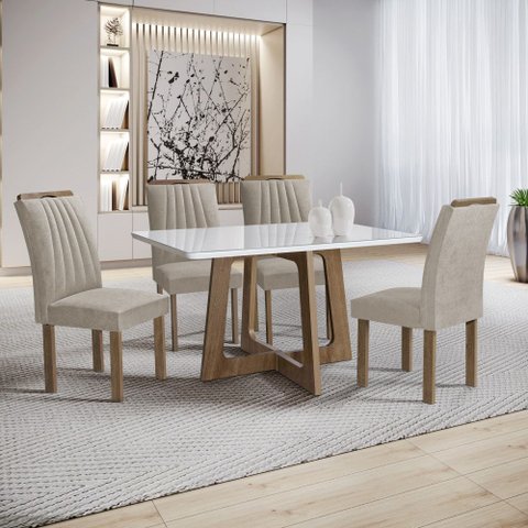 Conjunto Mesa Arizona 120cm com 4 Cadeiras Arizona Tampo Smart Plus com Vidro