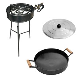 Kit Fogareiro Bifeira Preto 35cm com Disco de 43cm C/ Borda 7cm e Tampa - 1