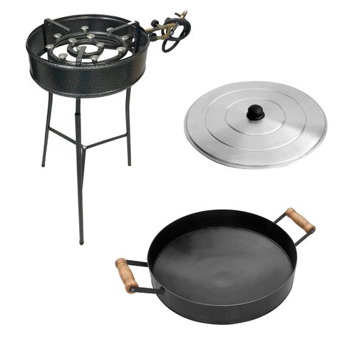 Kit Fogareiro Bifeira Preto 35cm com Disco de 43cm C/ Borda 7cm e Tampa