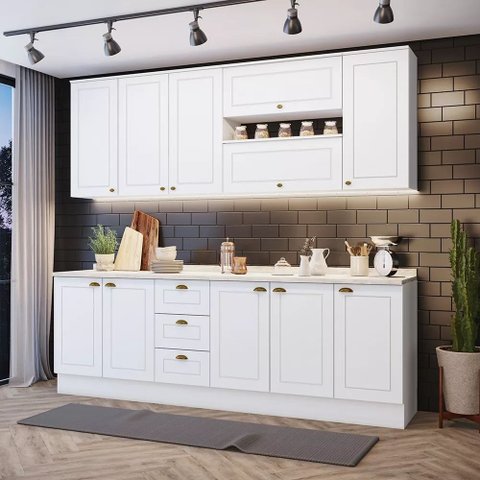 Cozinha Modulada 240cm 7 Peças 11 Portas 3 Gavetas Americana Henn - Branco/calcare