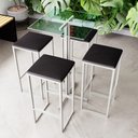 Ver imagem 1 de Conjunto Mesa Alta Bar Bistrô Quadrada Vidro 4 Bancos Estofado Don Castro Decor