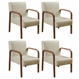 Kit 04 Poltronas Cadeiras Decorativas Anita Para Sala Mesa De Jantar Quarto Recepção - Corino Bege - 1