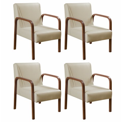 Kit 04 Poltronas Cadeiras Decorativas Anita Para Sala Mesa De Jantar Quarto Recepção - Corino Bege