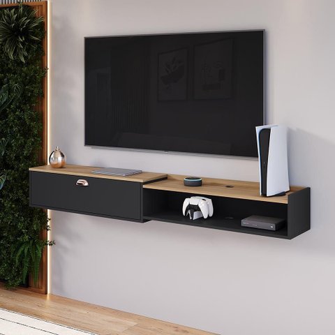 Rack Bancada Suspensa 1.8 Estante Home Supremo King Tv 70 Pol. 1 Porta Nicho Organizador Sala Quarto