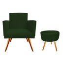 Ver imagem 1 de Kit Poltrona Decorativa Bia + Puff Redondo Suede Verde Pés Madeira Ms Decor