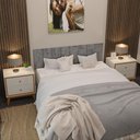 Ver imagem 3 de Conjunto Quarto Queen Cabeceira Adesiva 1,60 e 2 Mesas de Cabeceira Arruna em Mdp Pés em Madeira -