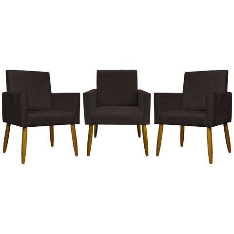 Kit 3 Poltronas Decorativa Para Sala Recepção Escritório Mari Suede Cores