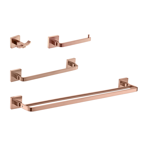 Kit De Acessório Quadrado Em Latão Rose Gold Fosco Para Banheiro 4 Peças HB-AK001RF Harmony Kit De A