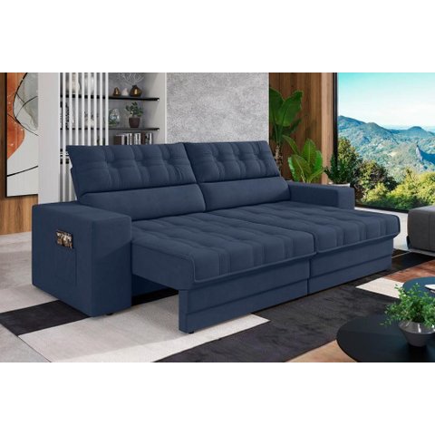 Sofá Oscar Plus 2,30m Retrátil e Reclinável Suede Azul - Xflex