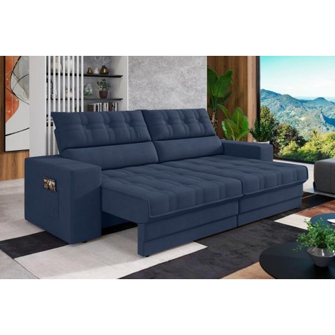 Sofá Oscar Plus 2,30m Retrátil/reclinável Suede Azul - Xflex