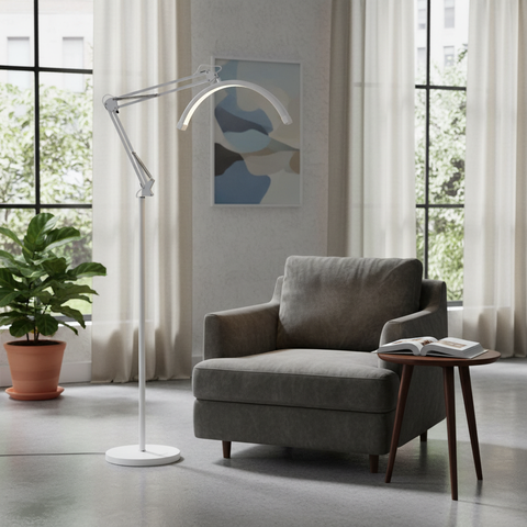 Luminaria Chão Articulada Led 3 Cores de Luz Meia Lua Manicure Estetica10 Intensidades Branco