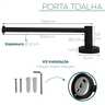 Suporte Porta Toalha Reto Toalheiro Preto Fosco Inox Porta Toalha de Rosto Acessório Parede Banheiro - 4