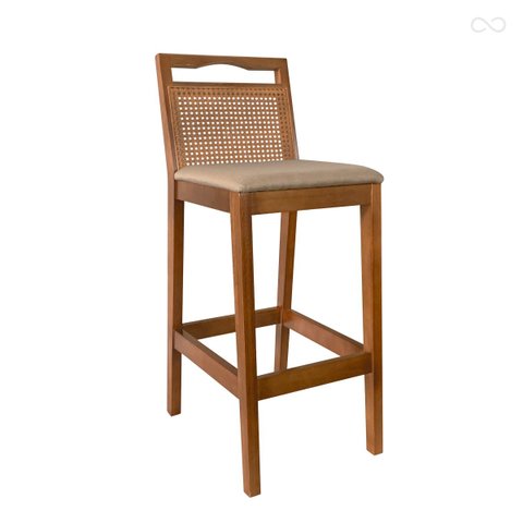 Banqueta Alta Valência Rattan Linho Bege CCS Cor:Amêndoa