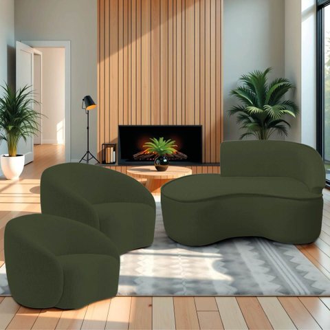 Kit Divã Recamier Orgânico Marrocos 150cm Lado Esquerdo e 2 Poltronas Amore Linho