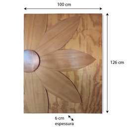 Quadro Painel Flor de Lótus Madeira Nobre em Alto Relevo Artesanal - 2