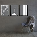 Ver imagem 1 de Kit 3 Quadros Artes Bauhaus Cinza e Branco - Bicicleta 33x24cm:moldura Preta