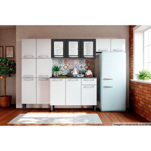 Cozinha Modulada Completa Evidence 4pçs (2 Armários Balcão Paneleiro) C4p50 Branco/preto -