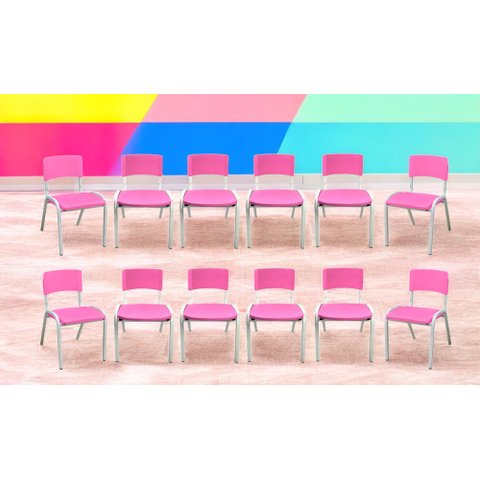 Kit 12 Cadeira Iso Infantil Rosa Escolar e Creche