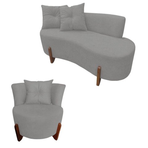 Kit Namoradeira + Poltrona Decorativa Luna Bouclé Cinza Claro
