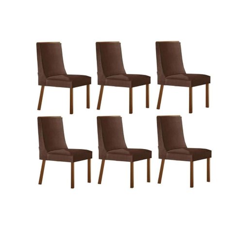 Cadeira Sala de Jantar Dakota Kit 6 Un Naturalle/suede Marrom - Rufato
