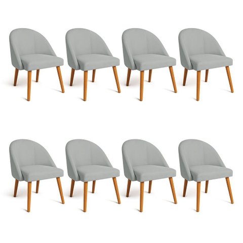 Kit 08 Cadeiras Poltrona de Jantar Luna Suede Pés Palito Castanho - Pallazio