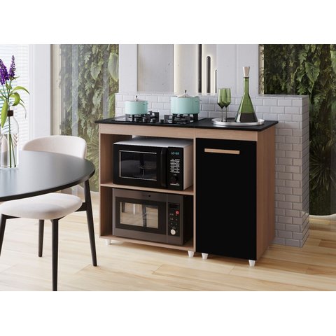 Balcão Sara para Cooktop 4 Bocas 115cm - Savana/preto Móblis