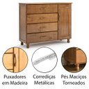 Ver imagem 5 de Cômoda 4 Gavetas 1 Porta 100% Madeira Maciça Ariel Imbuia Brilho